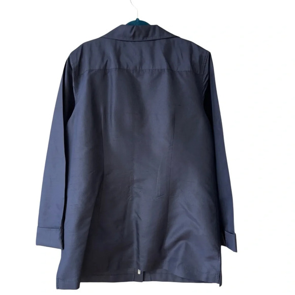 Talbots 100% Silk Blouse Button Up Top Size 8 Navy Blue Long Sleeve Holiday Work - Picture 8 of 9